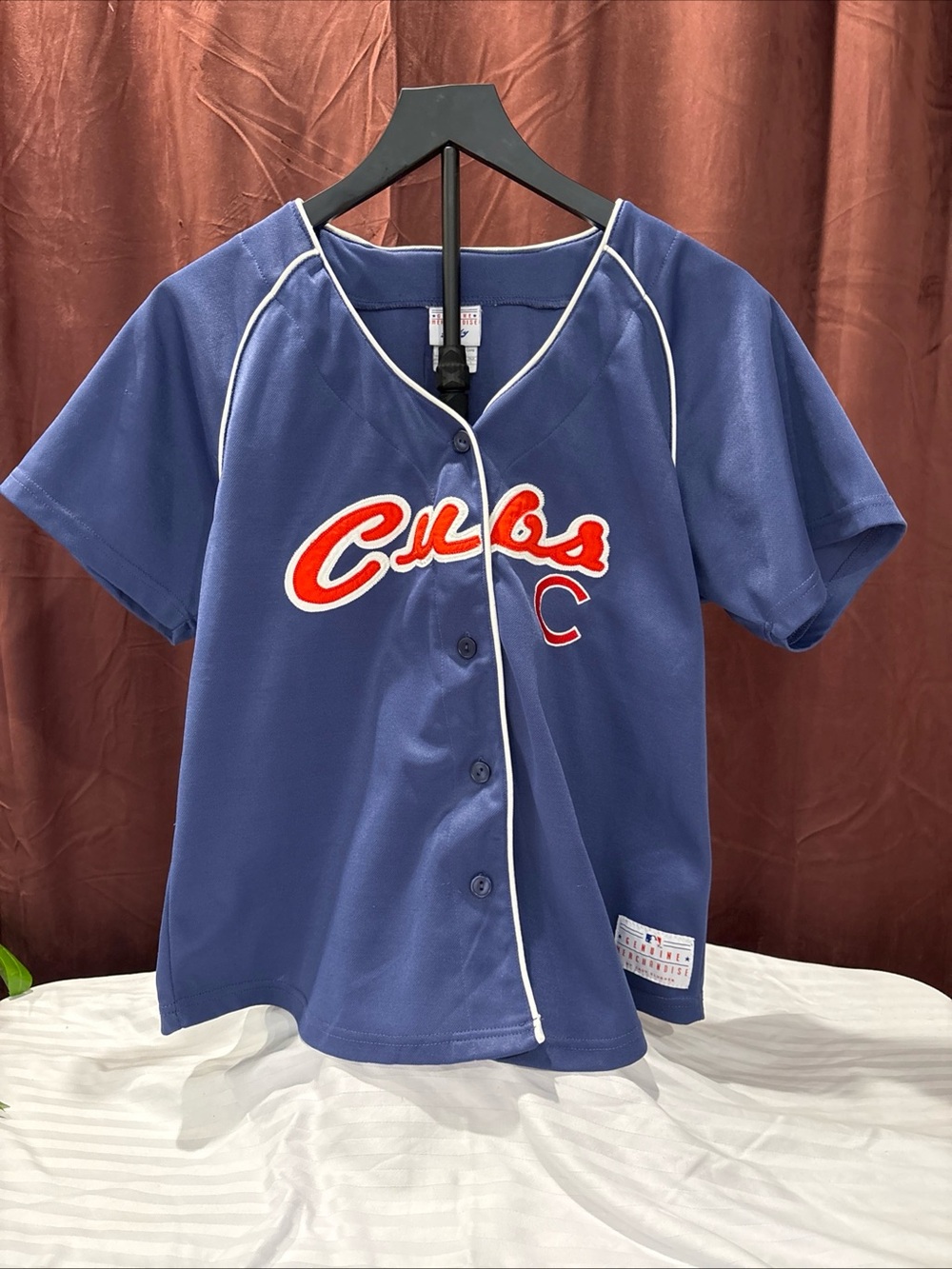 Ladies Vintage Cubs Jersey with White Piping Baseball Button Front Size Large